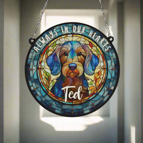 Dachshund Wirehaired Memorial Stained Glass Effect Suncatcher
